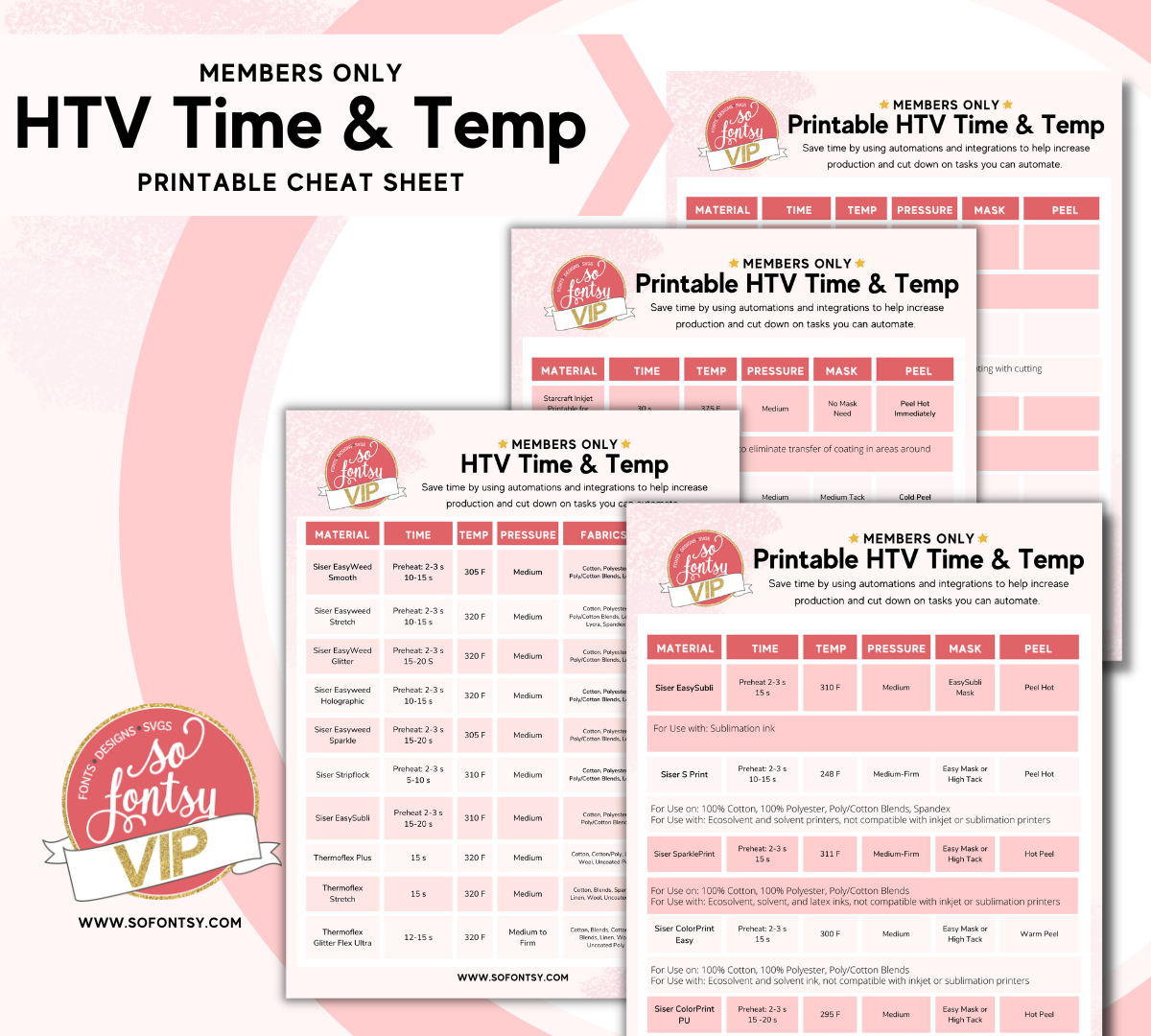 Htv Fusing Chart HTV Time and Temperature Chart - So Fontsy