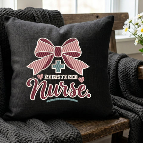 Registered Nurse With Bow - Black_Pillow.jpg