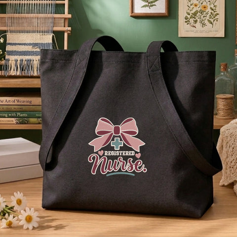 Registered Nurse With Bow - Black_Totebag.jpg