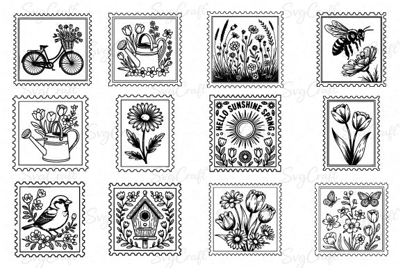 Spring Postal Stamps SVG Bundle  Vintage Floral Sublimation.jpg