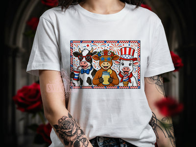 TS190626022 4th of July Cow T-Shirt PNG, Patriotic Cows, Festive Border, Red White Blue, Sublimation PNG, Independence Day Shirt, Funny FarmA.jpg