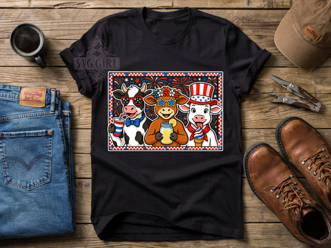 TS190626022 4th of July Cow T-Shirt PNG, Patriotic Cows, Festive Border, Red White Blue, Sublimation PNG, Independence Day Shirt, Funny FarmB.jpg