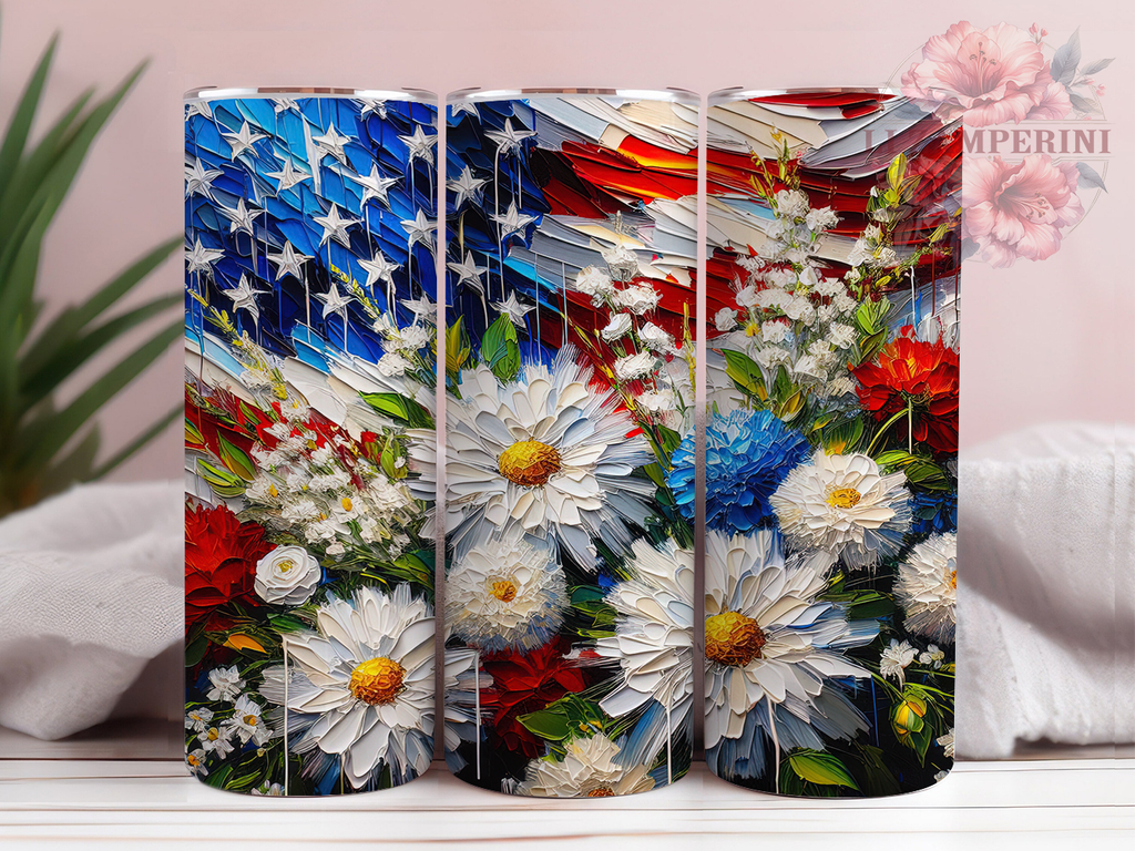 Independence Day Flag Bloom Tumbler, American Flag Flowers, July Fourth ...