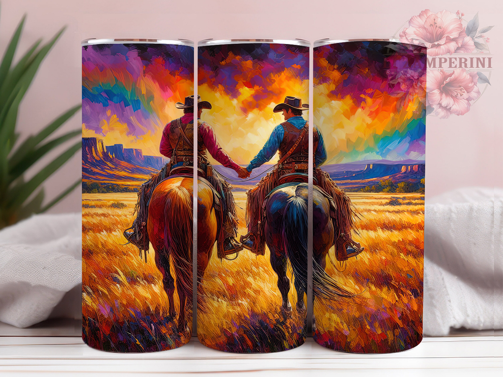 Rainbow Western LGBTQ Cowboy Tumbler Wrap, Western Pride PNG, Sunset ...