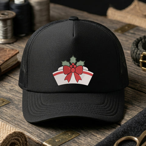 VS349. Christmas Nurse Cap - Black_Cap.jpg