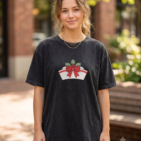 VS349. Christmas Nurse Cap - Black_Tshirt.jpg