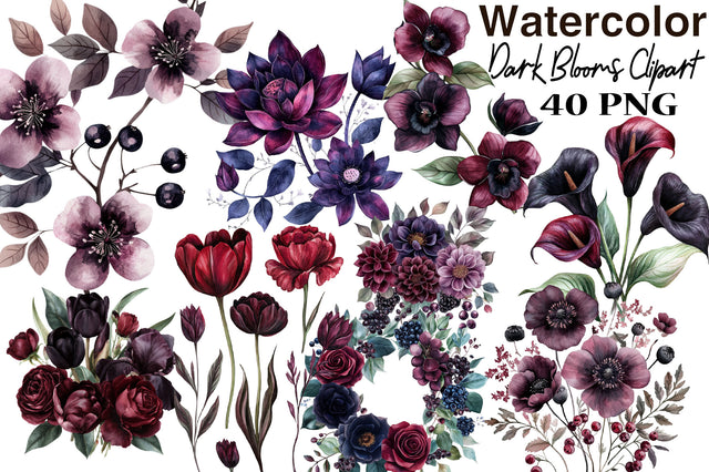 Watercolor Dark Blooms Clipart.jpg