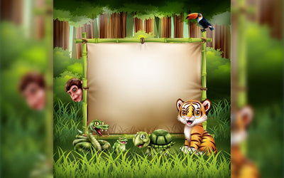 A cartoon of a Tiger, monkey, snake, and tortoise standing on a bamboo frame SVG naemmiah021 