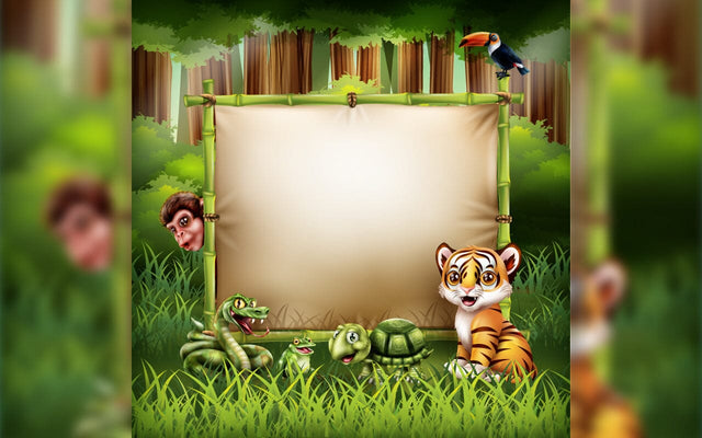 A cartoon of a Tiger, monkey, snake, and tortoise standing on a bamboo frame SVG naemmiah021 