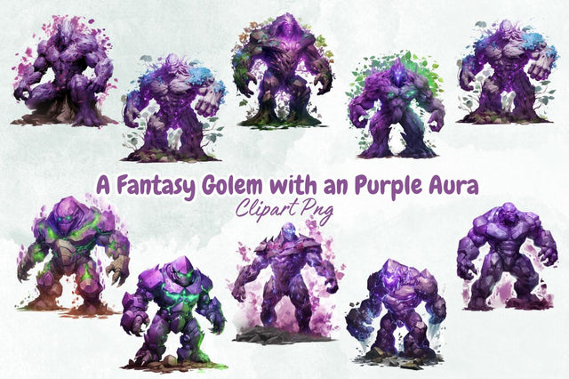 A Fantasy Golem with an Purple Aura Clipart Bundle Sublimation Designangry 
