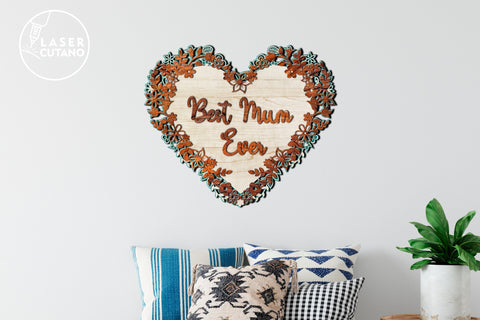 A Multi-Layer Heart "Best Mum Ever" SVG LaserCutano 