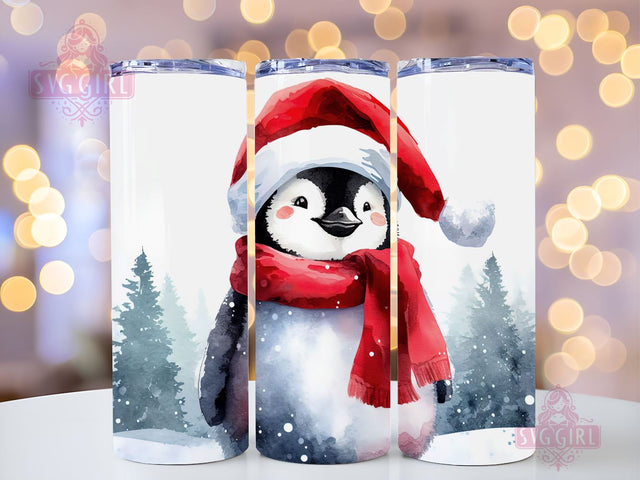 A Penguin Christmas 20 oz Skinny Tumbler Sublimation Design Wrap, Instant Digital Download PNG, Holiday Tumbler Wrap Sublimation SvggirlplusArt 