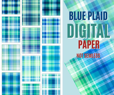A Plaid Background With Blue Lightblue and Green Instant Download | Tartan Plaid | Blue and Green, Navy and Green Plaid Digital Paper Pack | Digital Plaid Paper | Tartan Digital Paper Sublimation PrintingLife 