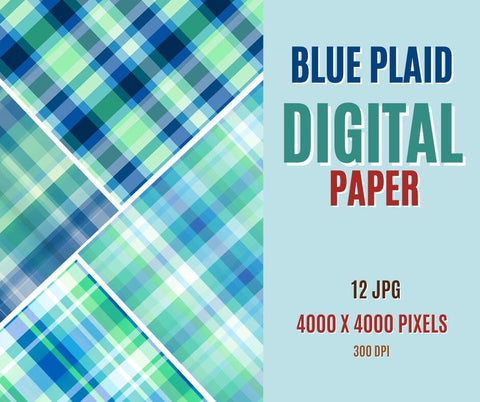 A Plaid Background With Blue Lightblue and Green Instant Download | Tartan Plaid | Blue and Green, Navy and Green Plaid Digital Paper Pack | Digital Plaid Paper | Tartan Digital Paper Sublimation PrintingLife 
