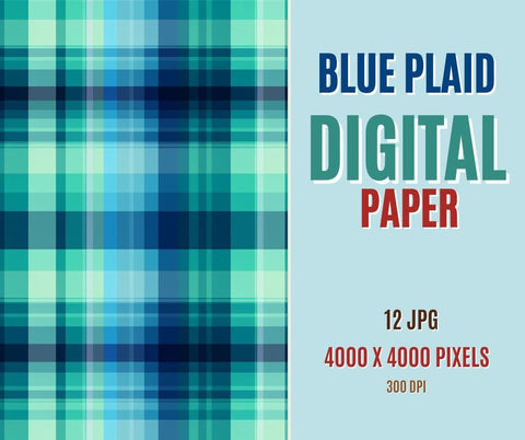 A Plaid Background With Blue Lightblue and Green Instant Download | Tartan Plaid | Blue and Green, Navy and Green Plaid Digital Paper Pack | Digital Plaid Paper | Tartan Digital Paper Sublimation PrintingLife 