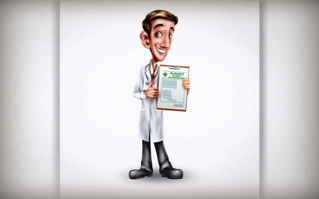 A professional doctor is standing and holding a patient's prescription and smiling SVG naemmiah021 