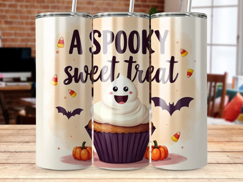 A Spooky Sweet Treat Halloween Ghost Tumbler Wrap PNG Sublimation Luvleigh Digitals 