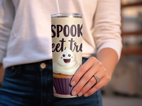 A Spooky Sweet Treat Halloween Ghost Tumbler Wrap PNG Sublimation Luvleigh Digitals 