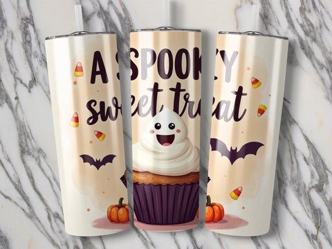 A Spooky Sweet Treat Halloween Ghost Tumbler Wrap PNG Sublimation Luvleigh Digitals 