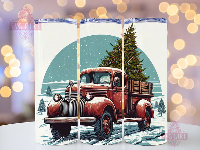 A Vintage Truck 20oz Skinny Tumbler, Christmas Truck PNG Sublimation Designs, Christmas Truck Tumbler PNG Instant Download Sublimation SvggirlplusArt 