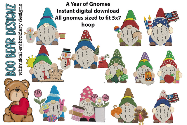 A Year of Gnomes Embroidery designs Embroidery/Applique DESIGNS Boo Bear Designz 