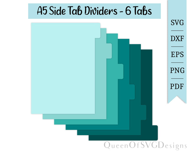 A5 Side Tab Dividers-6 Tabs SVG PNG DXF EPS PDF SVG QueenOfSVGDesigns 