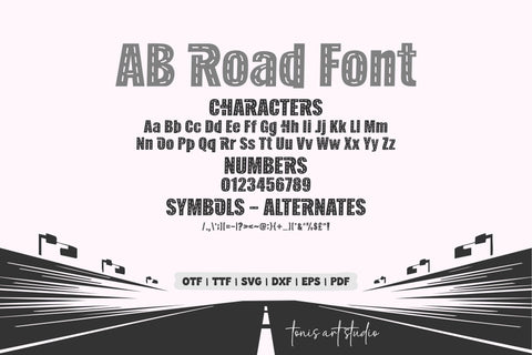 AB Road Fonts | Road Alphabet Racing Letters SVG OTF TTF Font TonisArtStudio 