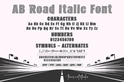 AB Road Fonts | Road Alphabet Racing Letters SVG OTF TTF Font TonisArtStudio 