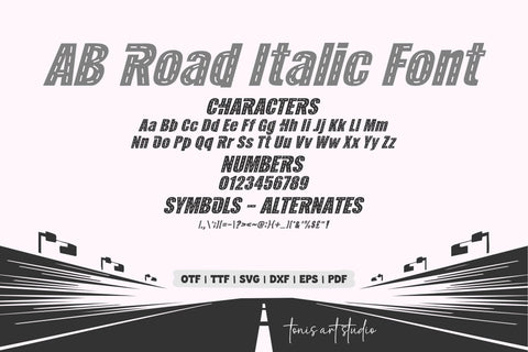 AB Road Fonts | Road Alphabet Racing Letters SVG OTF TTF Font TonisArtStudio 