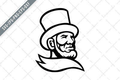 Abraham Lincoln Head Mascot Black and White SVG EPS PNG JPG DXF SVG Patrimonio Designs Limited 