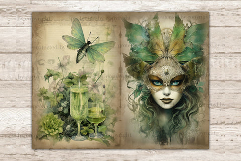 Absinthe Junk Journal Pages | Green Fairy Scrapbook Paper SVG GlamArtZhanna 