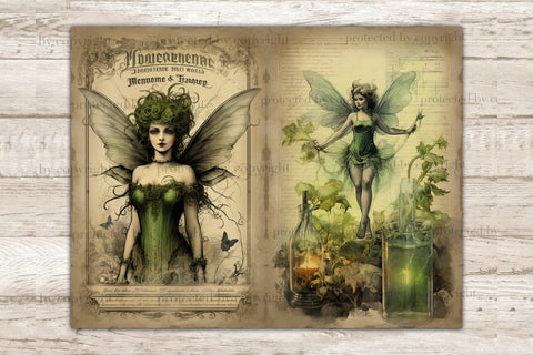 Absinthe Junk Journal Pages | Green Fairy Scrapbook Paper SVG GlamArtZhanna 