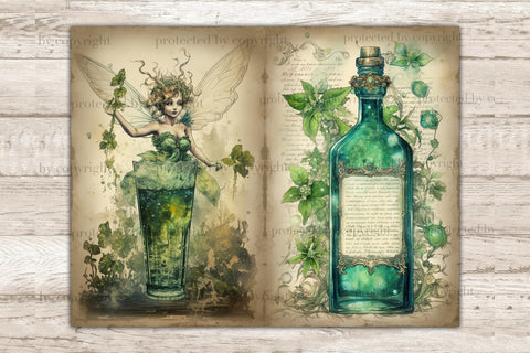 Absinthe Junk Journal Pages | Green Fairy Scrapbook Paper SVG GlamArtZhanna 