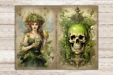 Absinthe Junk Journal Pages | Green Fairy Scrapbook Paper SVG GlamArtZhanna 