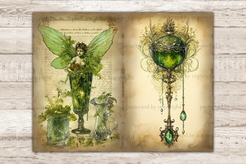 Absinthe Junk Journal Pages | Green Fairy Scrapbook Paper SVG GlamArtZhanna 