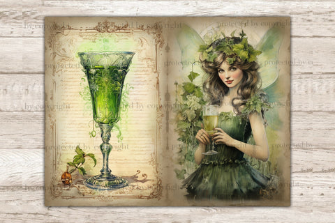 Absinthe Junk Journal Pages | Green Fairy Scrapbook Paper SVG GlamArtZhanna 