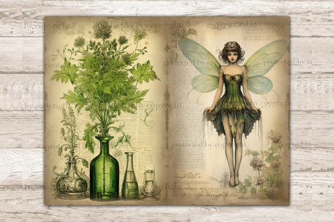 Absinthe Junk Journal Pages | Green Fairy Scrapbook Paper SVG GlamArtZhanna 