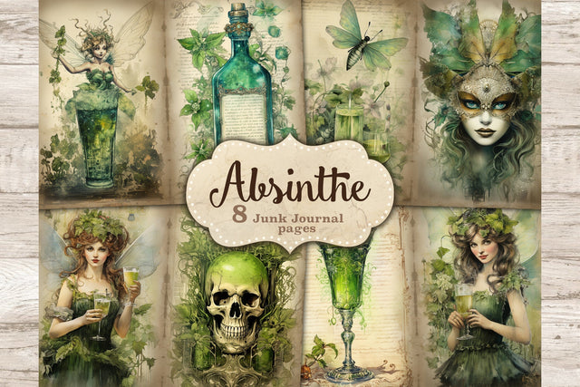Absinthe Junk Journal Pages | Green Fairy Scrapbook Paper SVG GlamArtZhanna 