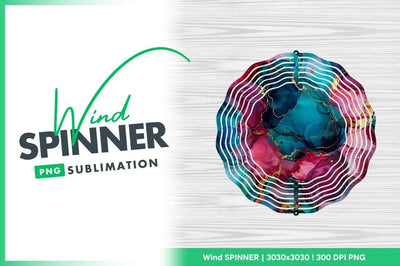 Abstract Alcohol Ink Art with Teal Magenta and Gold Veins Wind Spinner Round Png Sublimation Regulrcrative 