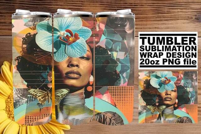 Abstract Art 20oz Tumbler Wrap Black Woman Artistic Design Sublimation afrosvg 