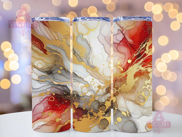 Abstract Art 20oz Tumbler Wrap Sublimation Design, Straight Tapered Tumbler Wrap, Alcohol Ink With Gold, Red And White Colors Tumbler Png, Instant Digital Download Sublimation SvggirlplusArt 