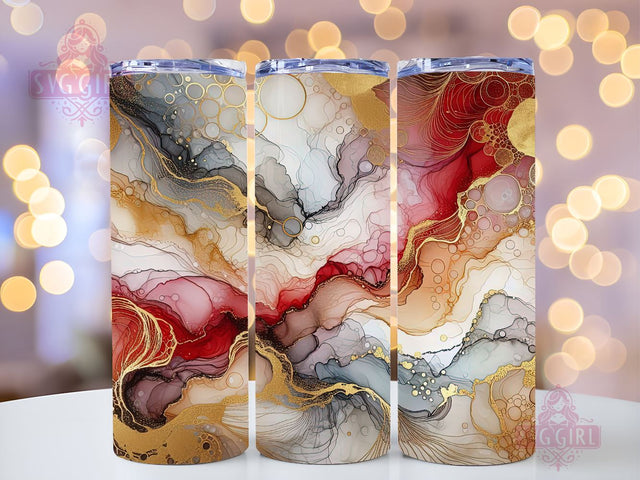 Abstract Art 20oz Tumbler Wrap Sublimation Design, Straight Tapered Tumbler Wrap, Alcohol Ink With Gold, Red And White Colors Tumbler Png, Instant Digital Download Sublimation SvggirlplusArt 