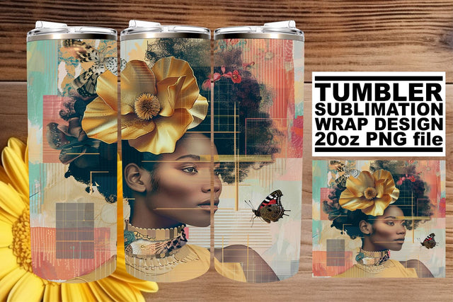 Abstract Artistic Black Woman 20oz Tumbler Wrap Style Sublimation afrosvg 