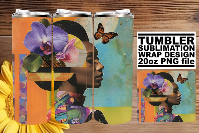 Abstract Artistic Black Woman Wrap 20oz Tumbler Art Sublimation afrosvg 