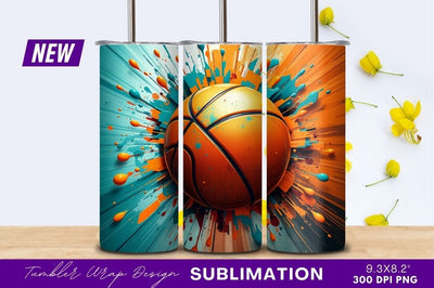 Abstract Basketball With Splash Tumbler Png Sublimation Regulrcrative 