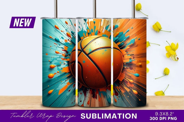 Abstract Basketball With Splash Tumbler Png Sublimation Regulrcrative 