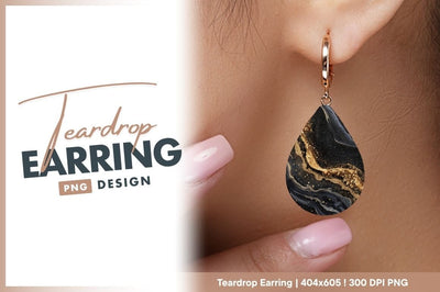 Abstract black and gold teardrop earring design Sublimation Regulrcrative 