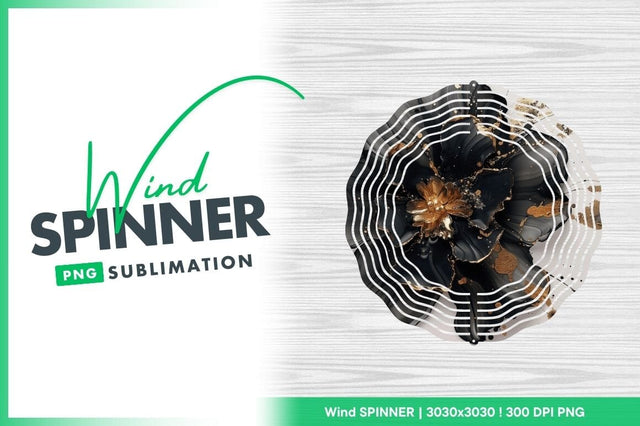 Abstract black flower with gold splatters Sublimation Regulrcrative 