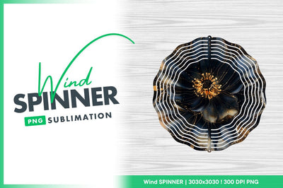 Abstract black flower with gold wind spinner Sublimation Regulrcrative 