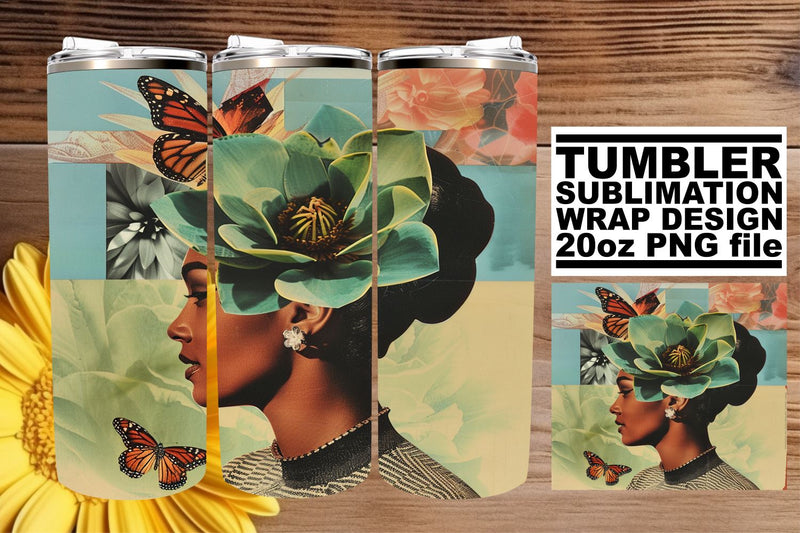 Abstract Black Woman 20oz Tumbler Wrap Artistic Design Sublimation afrosvg 
